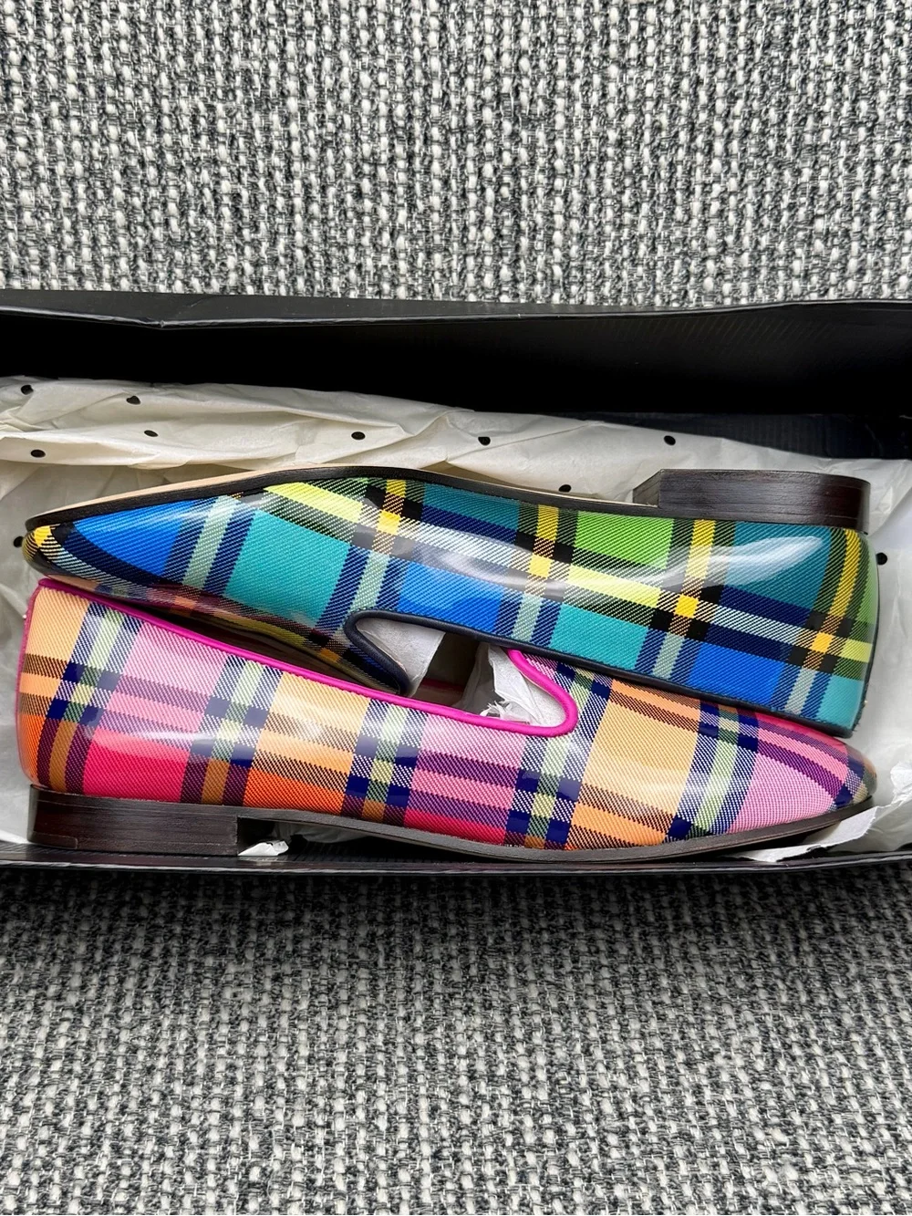 Kate Spade Lounge Grand Plaid Loafers KJ188 Multi Mismatch Flats 6.5 B